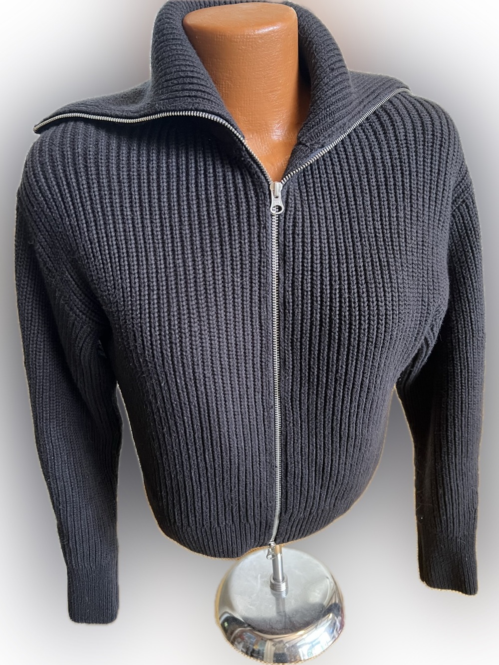 Everlane everyday cotton chunky front zip cardigan sweater organic cotton L - Picture 3 of 9